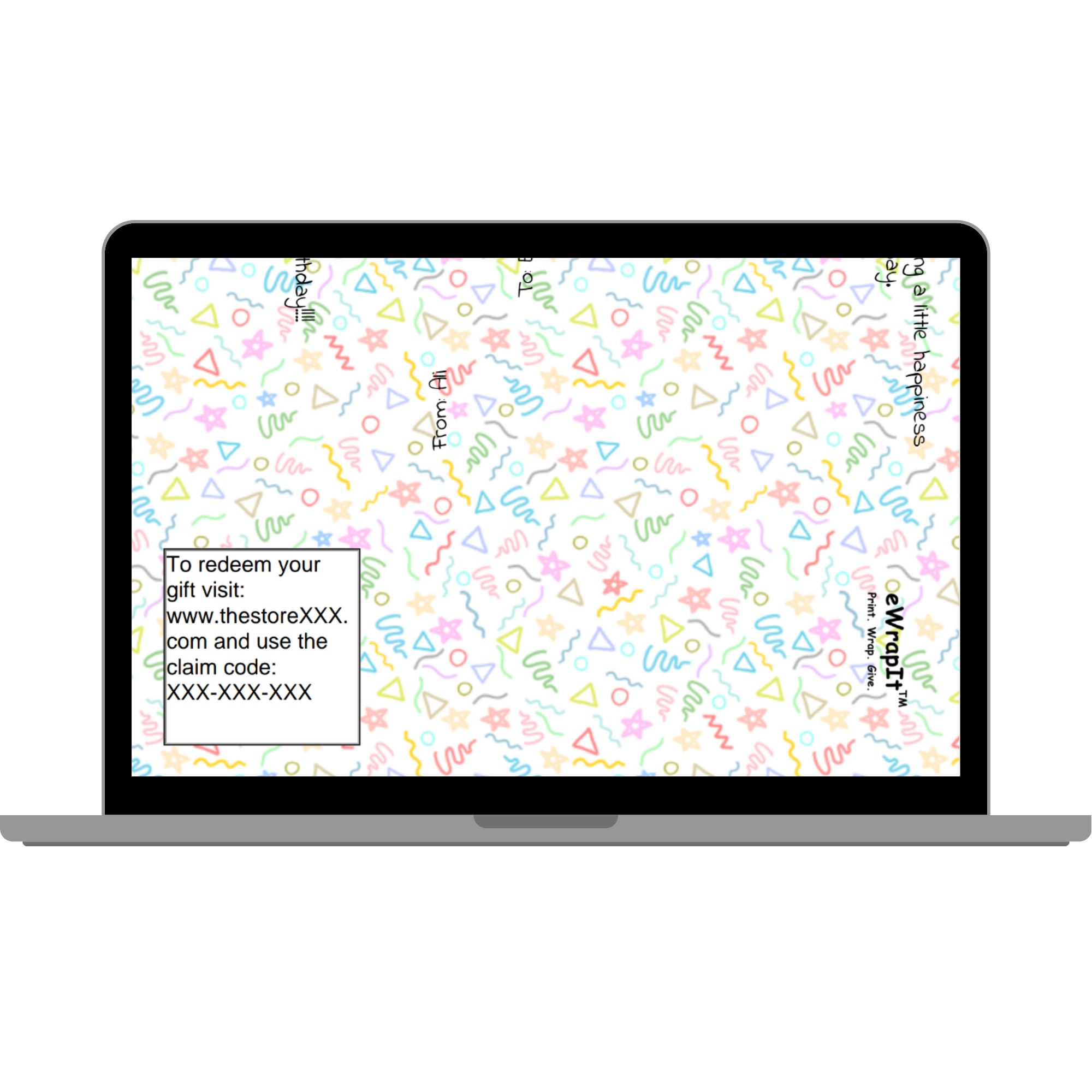 Add gift codes on your own device to printable wraps for digital delivery